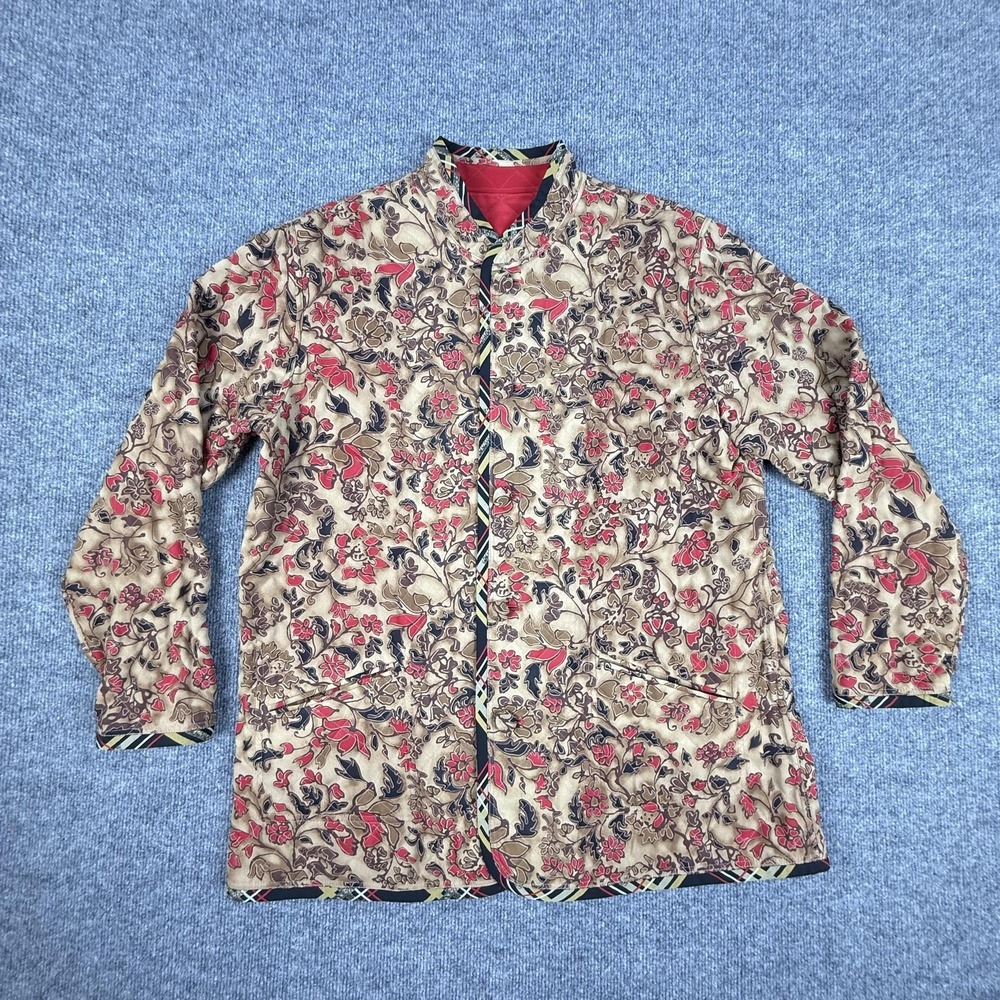 Koos Of Course Jacket Womens Large Reversible Silk Quilted‎ Floral Red Boho